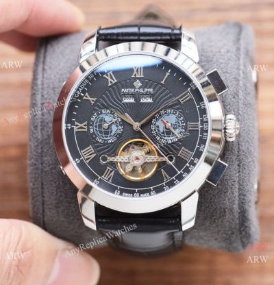 Best Quality Patek Philippe Perpetual Calendar Automatic 41 watches Ss Black Leather strap-Buy Patek Philippe Replica Watches